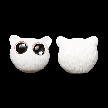 Opaque Resin Cat Shaped Beads with Glass Eye, Jewelry Decoration, White, 16x18.5x12mm, Hole: 1.8mm