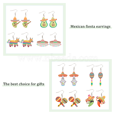 8 Pairs 8 Styles Cactus & Avocado & Horse Acrylic Dangle Earrings(EJEW-AN0001-38)-3