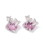 Brass Pave Cubic Zirconia Airplane Charms, 925 Sterling Silver Plated, Pink, 13x12.5x9mm, Hole: 1.4mm(KK-C155-01S-02)