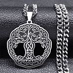 201 Stainless Steel Enamel Tree of Life Trinity Knot Pendant Necklaces, Curb Chains Necklaces for Women Men, Stainless Steel Color, 19.37 inch(49.2cm)(NJEW-G115-09P)