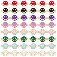 64Pcs 8 Colors Alloy Enamel Connector Charms, Flat Round Links with Hollow Smiling Face, Light Gold, Mixed Color, 17.5x11.5x1.5mm, Hole: 1.8mm, 8pcs/color(ENAM-FH0001-63)
