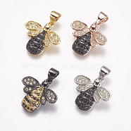 Brass Micro Pave Cubic Zirconia Pendants, Bees, Mixed Color, 16.5x16x4mm, Hole: 3x4mm(ZIRC-A009-13A-02)
