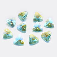 Faceted Glass Rhinestone Charms, Imitation Austrian Crystal, Triangle, Aquamarine, 11x12x6mm, Hole: 1.2mm(RGLA-F050-B-202PS)