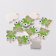 Alloy Enamel Pendants, Frog, Lead Free and Cadmium Free, Platinum, Colorful, about 16.5mm long, 12.5mm wide, 1mm thick, hole: 2mm(EA218Y)