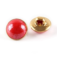 1-Hole Brass Resin Button, Flat Round, Red, 10x8mm, Hole: 3x2.5mm(BUTT-WH0015-35H)