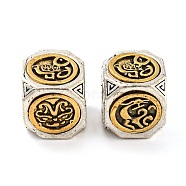 Tibetan Style Alloy European Beads, Large Hole Beads, Cube, Religion, Antique Silver & Antique Golden, 10x11x10mm, Hole: 4mm(PALLOY-P295-01AG)