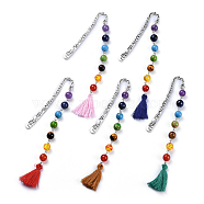 Chakra Jewelry, Alloy Bookmarks, with Natural/Synthetic Gemstone Beads, Cotton Thread Tassels, Mixed Color, 146x14.5mm(AJEW-JK00151)