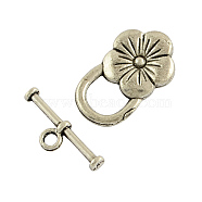 Tibetan Style Flower Toggle Clasps, Cadmium Free & Lead Free, Antique Silver, Flower: 22x14x6mm, Hole: 2mm, Bar: 20x7x3mm, Hole: 2mm, about 340sets/1000g(TIBE-2119-AS-RS)