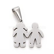 Valentine's Day 304 Stainless Steel Pendants, Lovers, Stainless Steel Color, 16.5x17x1.5mm, Hole: 2.5x5mm(STAS-I136-01P)