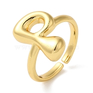 Initials Brass Open Cuff Ring for Women, Letter P, 16.5x10.5mm, Adjustable(RJEW-N046-02P-G)