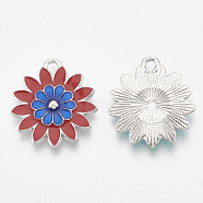 Alloy Enamel Pendants, Flower, Platinum, Blue, 21x19x2.5mm, Hole: 1.5mm(ENAM-S016-02A)