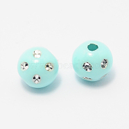 Opaque Acrylic Beads, Metal Enlaced, Round, Cyan, 8mm, Hole: 2mm, about 2300pcs/500g(PB21P9481C06)