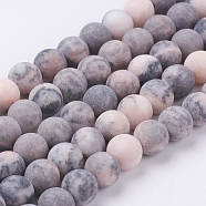 Natural Pink Zebra Jasper Beads Strands, Frosted, Round, 6mm, Hole: 0.8mm, about 63pcs/strand, 15.3 inch(39cm)(X-G-J376-46F-6mm)