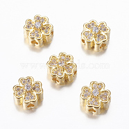 Rack Plating Brass Micro Pave Cubic Zirconia Beads, Flower, Real 18K Gold Plated, Mixed Color, Mixed Color, 8x5mm, Hole: 1.5mm(ZIRC-A006-04G-02)