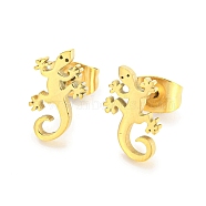 Hollow Out Gecko 304 Stainless Steel Stud Earrings, Golden, 12x7mm(EJEW-G359-04G)