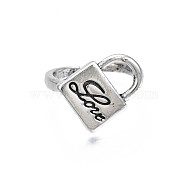 Padlock with Word Love Alloy Open Cuff Ring for Women, Cadmium Free & Lead Free, Antique Silver, US Size 7 3/4(17.9mm)(RJEW-T009-42AS)