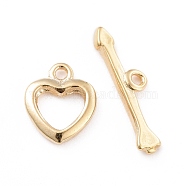 Eco-friendly Brass Toggle Clasps, Cadmium Free & Lead Free, Long-Lasting Plated, Heart, Real 24K Gold Plated, Heart: 10.5x8.5x1.5mm, Bar: 4x17x1.5mm, Hole: 1.2mm(KK-D082-18G)