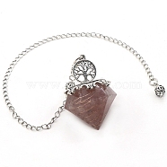 Natural Strawberry Quartz Chip & Resin Dowsing Pendulum Big Pendants, with Platinum Plated Metal Tree of Life, Diamond Charm, 290mm(PW-WG72597-11)