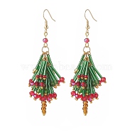Glass Beaded Christmas Tree Dangle Earrings, Brass Cluster Long Drop Earrings for Women, Colorful, 81~82mm, Pin: 0.6mm(EJEW-JE05153)