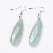 Natural Green Aventurine Dangle Earrings, with Platinum Tone Brass Findings, teardrop, Faceted, 58~60mm, Pin: 0.7mm(EJEW-F158-D01)