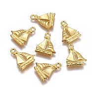 Tibetan Style Alloy Pendants, Sailing Boat Charms, Lead Free and Cadmium Free, Golden, about 20mm long,16.5mm wide,2mm thick, hole: 2mm(EDD022Y-G)