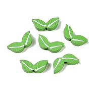 Spray Painted Natural Wood Beads, Printed, Leaf, Lime Green, 9x21x4.5mm, Hole: 1.8mm(X-WOOD-T026-004)