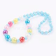 Kids Necklaces, with Platinum Tone Iron Beads and AB Color Acrylic Beads, Light Sky Blue, 17.3 inch(44cm)(NJEW-JN01984-04)