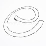 304 Stainless Steel Cable Chain Necklaces, with Lobster Claw Clasps, Stainless Steel Color, 29.92 inch(76cm), 2mm(NJEW-H445-16P)