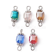 Glass Connector Charms, Cube Links with 304 Stainless Steel Double Loops, Mixed Color, Antique Silver, 15~15.5x5.5~6x5.5~6mm, Hole: 1.6mm & 1.8mm(PALLOY-JF02364-02)