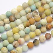 Natural Flower Amazonite Beads Strands, Round, Frosted, 6mm, Hole: 1mm, about 62pcs/strand, 15.7 inch(40cm)(G-G697-F05-6mm)