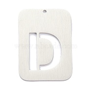 304 Stainless Steel Pendants, Rectangle with Alphabet, Hollow, Letter.D, 32x22x1mm, Hole: 1.5mm(STAS-K216-49D-P)