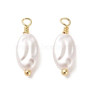 ABS Plastic Imitation Pearl Pendants, with Real 18K Gold Plated Rack Plating Brass Findings, Oval Charm, White, 16x6x3.5mm, Hole: 1.6mm(KK-M266-31G)