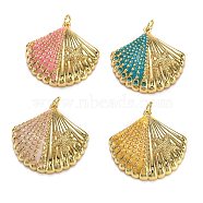 Brass Enamel Pendants, Long-Lasting Plated, with Jump Ring, Real 18K Gold Plated, Shell Shape with Starfish Shape, Mixed Color, 29x29x6mm, Hole: 3mm(KK-B029-13G)