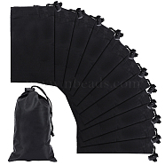 Polyester Bags, with Drawstring Ropes, Rectangle, Black, 20x12x0.02cm(ABAG-WH0035-026B)