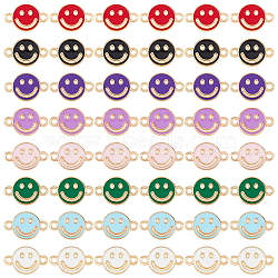 64Pcs 8 Colors Alloy Enamel Connector Charms, Flat Round Links with Hollow Smiling Face, Light Gold, Mixed Color, 17.5x11.5x1.5mm, Hole: 1.8mm, 8pcs/color(ENAM-FH0001-63)