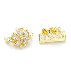 Rack Plating Brass Pave Cubic Zirconia Slide Charms, Cadmium Free & Lead Free, Long-Lasting Plated, Flower, Real 18K Gold Plated, 7x10x6mm, Hole: 1.4mm(KK-G464-03G)
