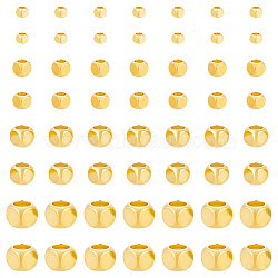 80Pcs 4 Styles Brass Beads, Cube, Real 14K Gold Plated, 2~5x2~5x2~5mm, Hole: 1.2~3.5mm(KK-LP0001-64)