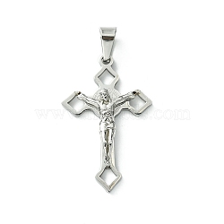 304 Stainless Steel Pendants, Crucifix Cross Charm, Stainless Steel Color, 40x26x5.5mm, Hole: 9.5x4.5mm(STAS-D087-02P-01)
