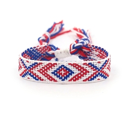 Ethnic Style Polyester Flat with Rhombus Cord Bracelets for Women, Adjustable Bracelet with Tassel, Crimson, 5-7/8 inch(15cm)(PW-WG4378C-03)