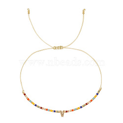 Bohemian Style Brass Charm Bracelets, Glass Seed Bead Braided Bead Bracelets for Women, Letter, Golden, Letter V, 11.02 inch(28cm)(JG3497-22)
