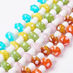 Handmade Lampwork Beads Strands, Mushroom, Mixed Color, 11.5~14.5x9~11mm, Hole: 1mm, about 25pc/strand, 13.54 inch(34.4cm)(LAMP-E015-03)