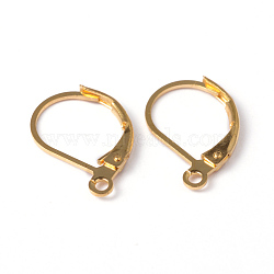 Brass Leverback Earring Findings, with Loop, Cadmium Free & Nickel Free & Lead Free, Golden, 16x10x2mm, Hole: 1mm, Pin: 0.8mm(KK-R014-G-NR)