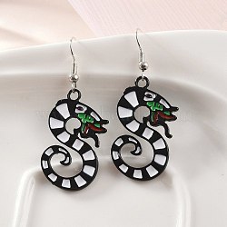 Alloy Dragon Dangle Earrings, with Enamel, Platinum, Black, 51.5x23mm(EJEW-R011-01P)