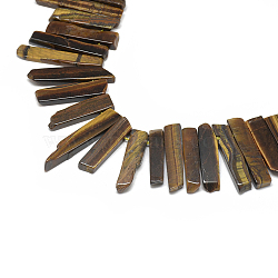 Natural Tiger Eye Beads Strands, Top Drilled Beads, Rectangle, 19~67x8~11x4~9mm, Hole: 1mm, about 38~48pcs/strand, 15.7 inch(G-S318-08)