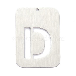 304 Stainless Steel Pendants, Rectangle with Alphabet, Hollow, Letter.D, 32x22x1mm, Hole: 1.5mm(STAS-K216-49D-P)