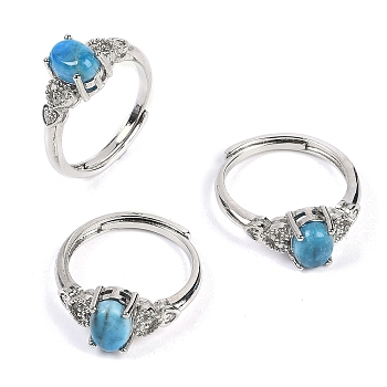 Oval Natural Apatite Adjustable Rings, Platinum Tone Brass Ring for Women, Long-Lasting Plated, Lead Free & Cadmium Free, Inner Diameter: 17mm