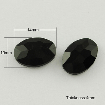 Glass Pointed Back Rhinestone, Faceted, Oval, Black, 10x14x4mm