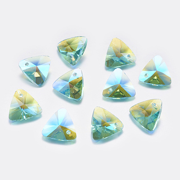 Faceted Glass Rhinestone Charms, Imitation Austrian Crystal, Triangle, Aquamarine, 11x12x6mm, Hole: 1.2mm