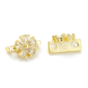 Rack Plating Brass Pave Cubic Zirconia Slide Charms, Cadmium Free & Lead Free, Long-Lasting Plated, Flower, Real 18K Gold Plated, 7x10x6mm, Hole: 1.4mm