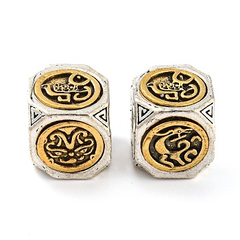 Tibetan Style Alloy European Beads, Large Hole Beads, Cube, Religion, Antique Silver & Antique Golden, 10x11x10mm, Hole: 4mm
